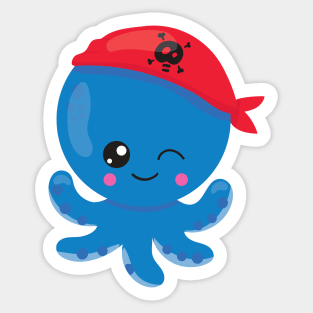 Pirate Octopus, Cute Octopus, Little Octopus Sticker